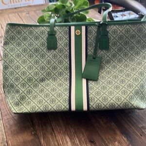 Tory Burch canvas with leather tote